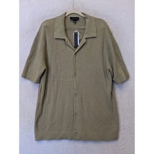 Premise Mens Matcha Green Short Sleeve‎ Knit Button Down Shirt  Large